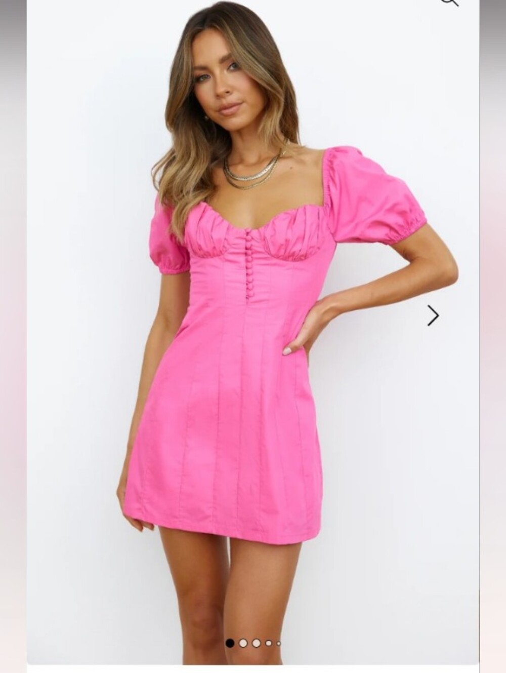Hello Molly Hot Pink Puff Sleeve Sweetheart Mini Dress